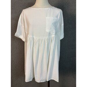 Exlura Women's White Short Sleeve Babydoll Top With Pocket Maternity Small NWTs
